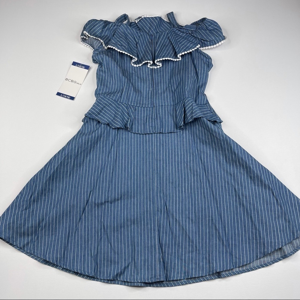 BCBGirls Dress Sleeveless Ruffle Striped Blue Summer Spring Dressy Cute New - Picture 8 of 16